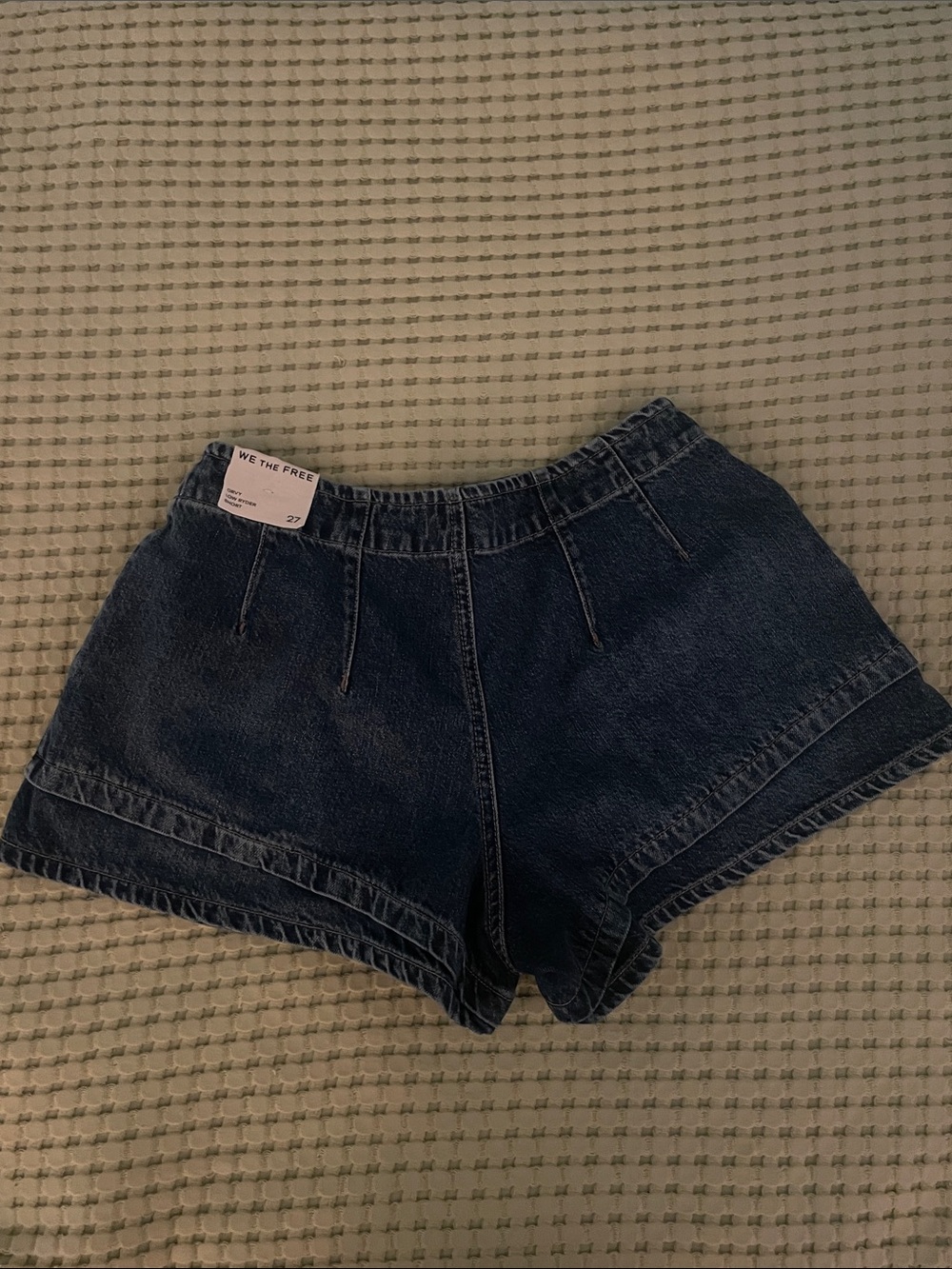 We The Free Dark Indigo Pleated Denim Shorts - Picture 2 of 3